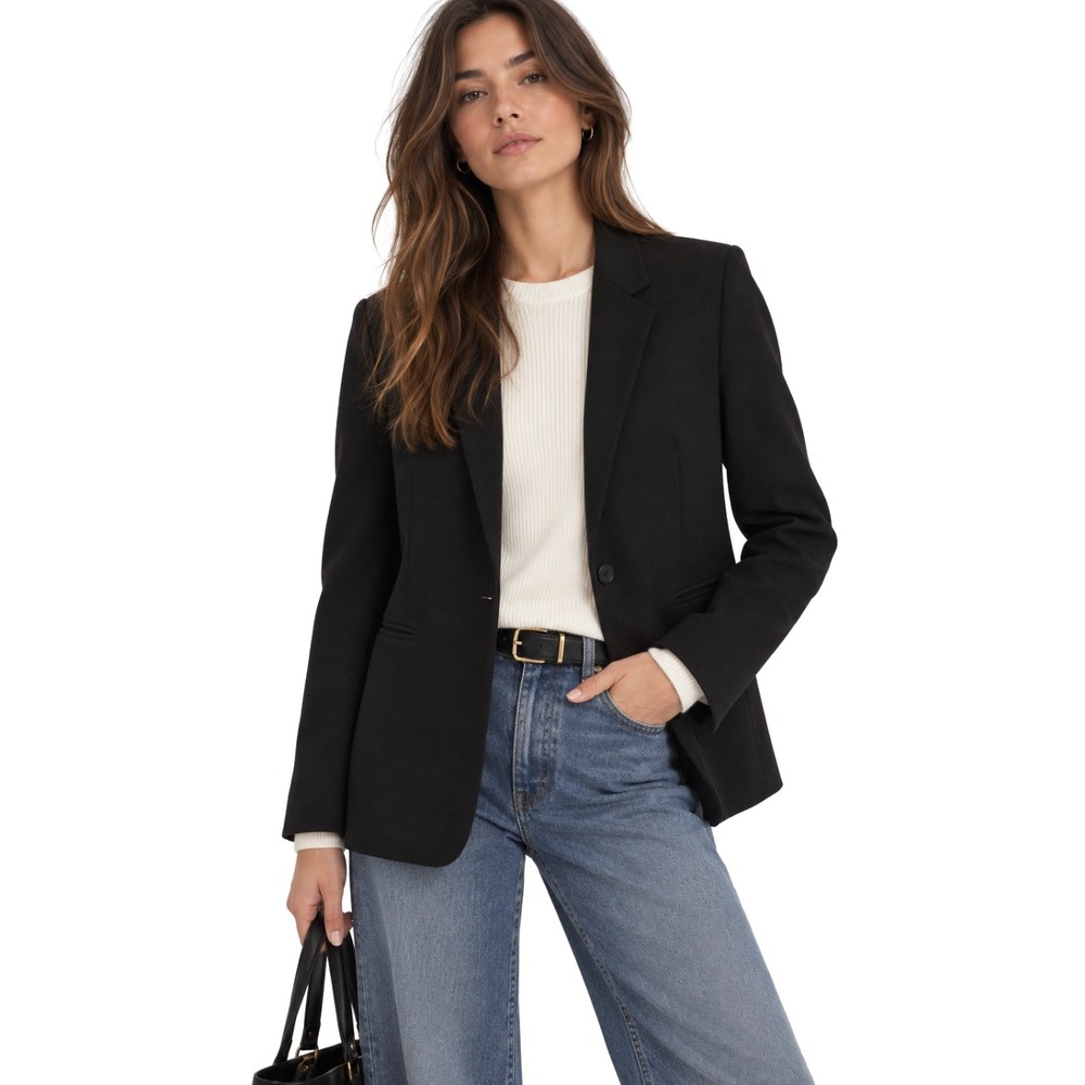 Everlane Blazer Womens Size 8 Black 100% Italian Wool Single Button Jacket